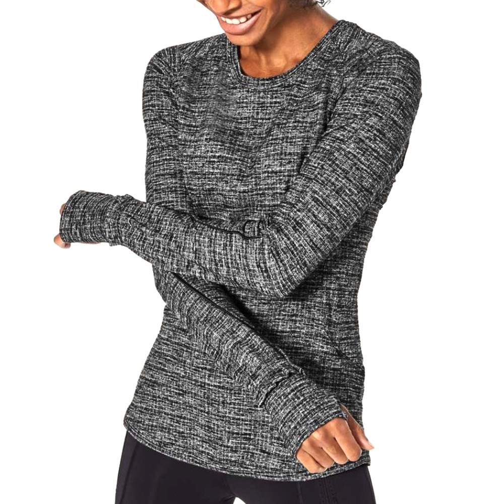 LULULEMON Extra Mile Long Sleeve Top RUNNING LUON RINGSPUN DENIM Black/White 4